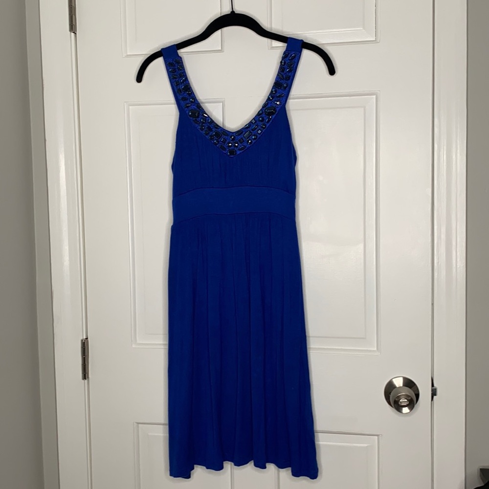 Soprano Navy Blue Bejeweled Tank S Dress - Flowy